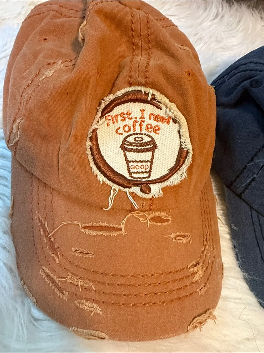 PINK Victoria's Secret Coral Pink Logo Cap with Navy & Tan Coffee Patch Caps